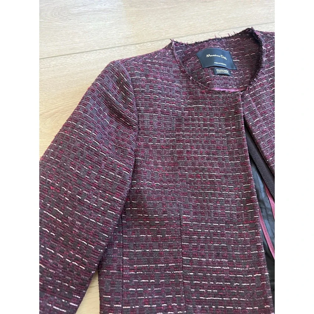 Massimo Dutti Dark Red Textured Blazer - Picture 3 of 7